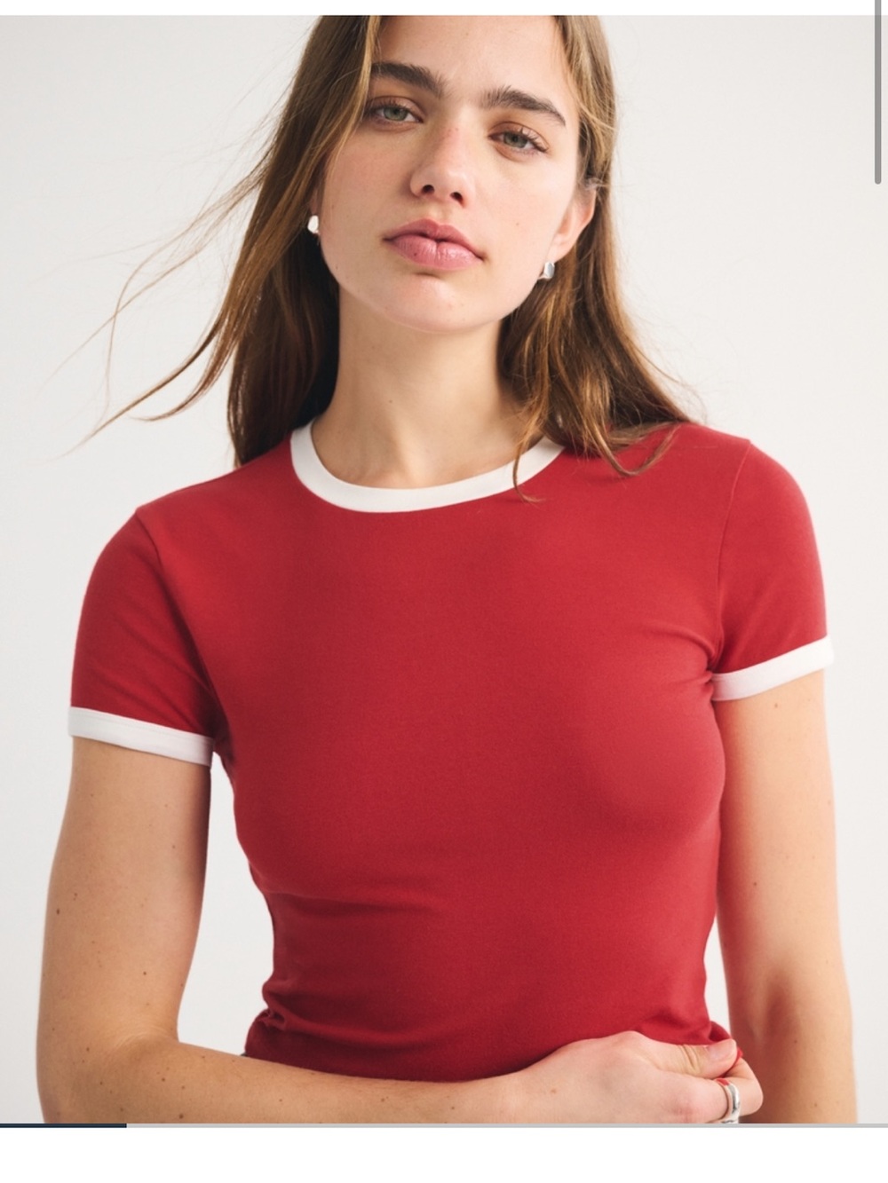 Abercrombie & Fitch Red Ringer Tee with White Trim